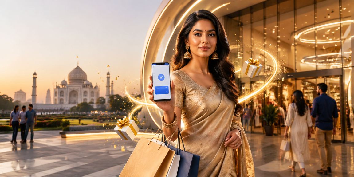 Mobile payment process in Agra city with local background